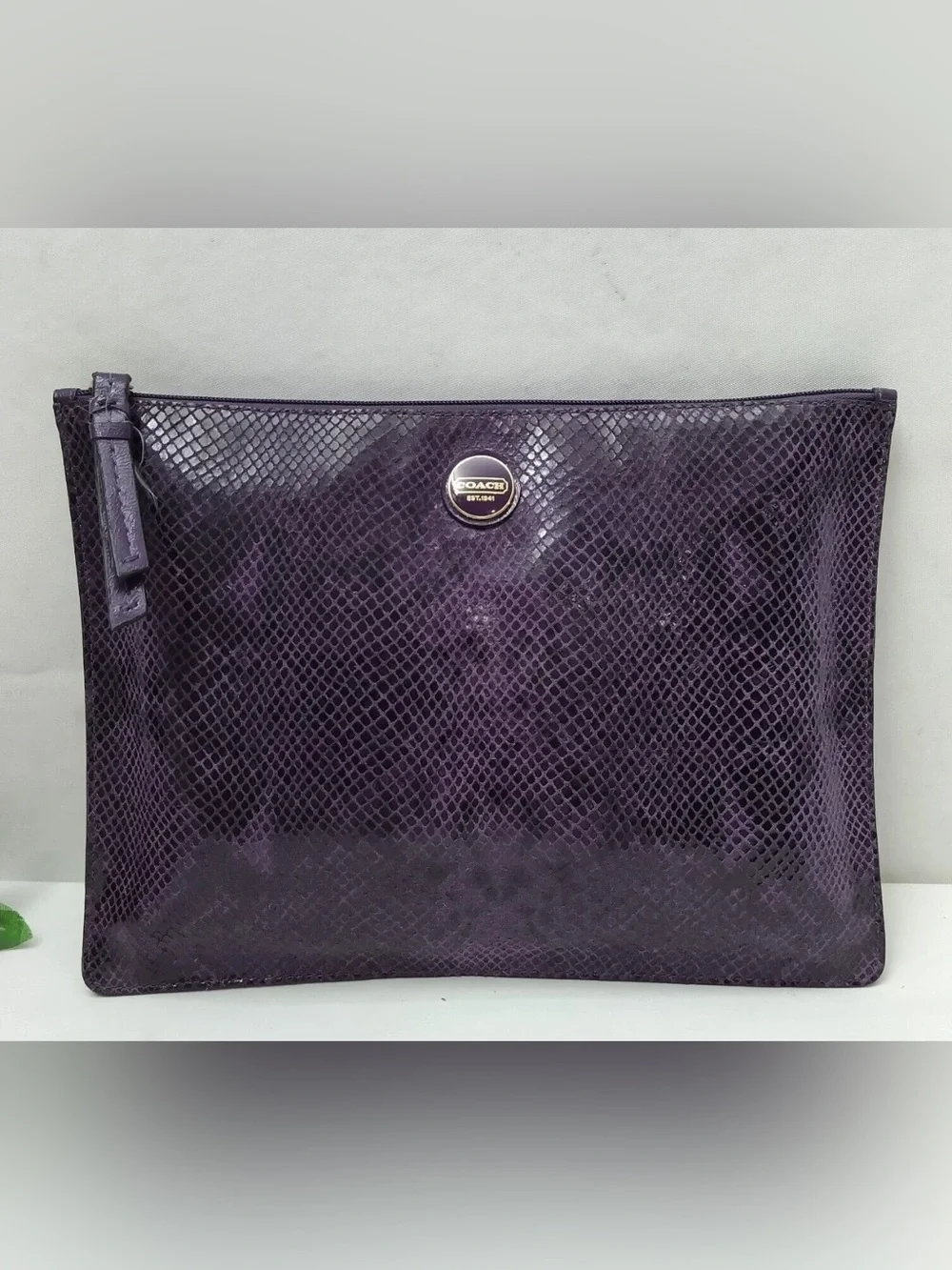 Coach Purple Leather Python Embossed Clutch Pouch